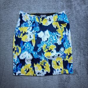 Lysse New York Midi Skirt S Stretch Pull On Floral Spring Colors Yellow Blue